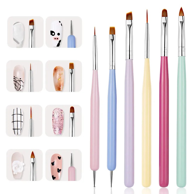 6pcs Colorful Nail Art Brushes Set