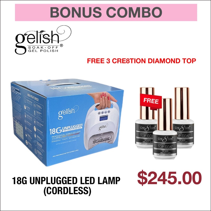 (Bonus Combo) Gelish 18G Unplugged LED Lamp (Cordless) – Buy 1 Get 3 Cre8tion Diamond Top 0.5oz Free
