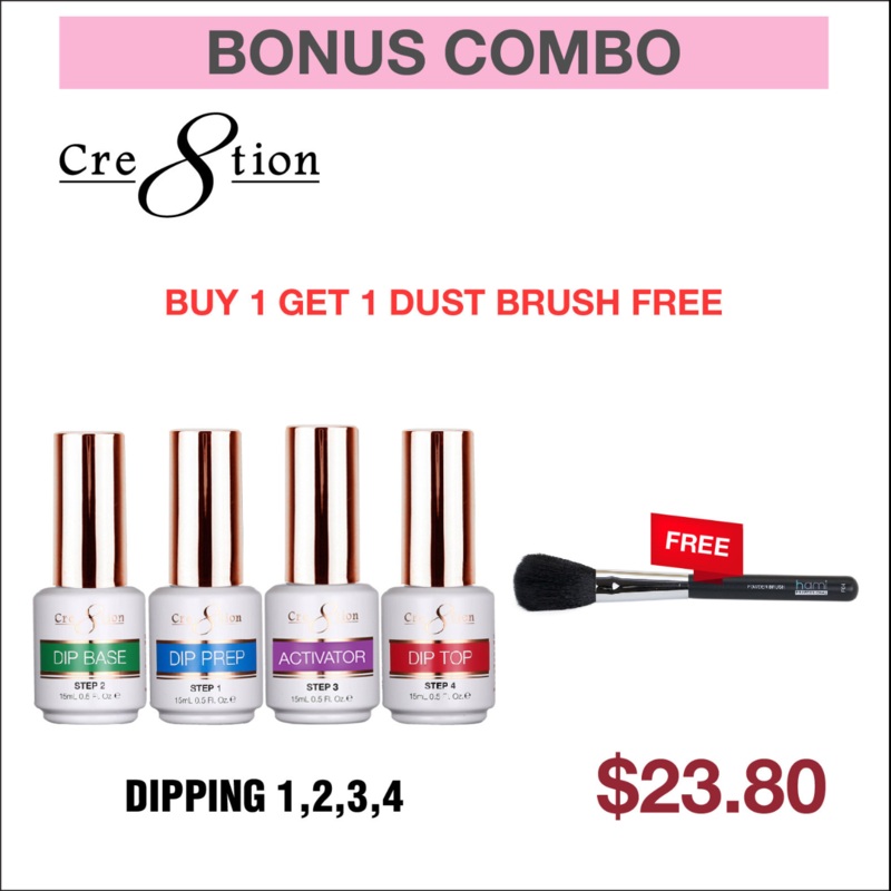 (Bonus Combo) Cre8tion Dipping Powder Essentials – Combo 4pcs – Buy 1 Get 1 Dust Brush Free