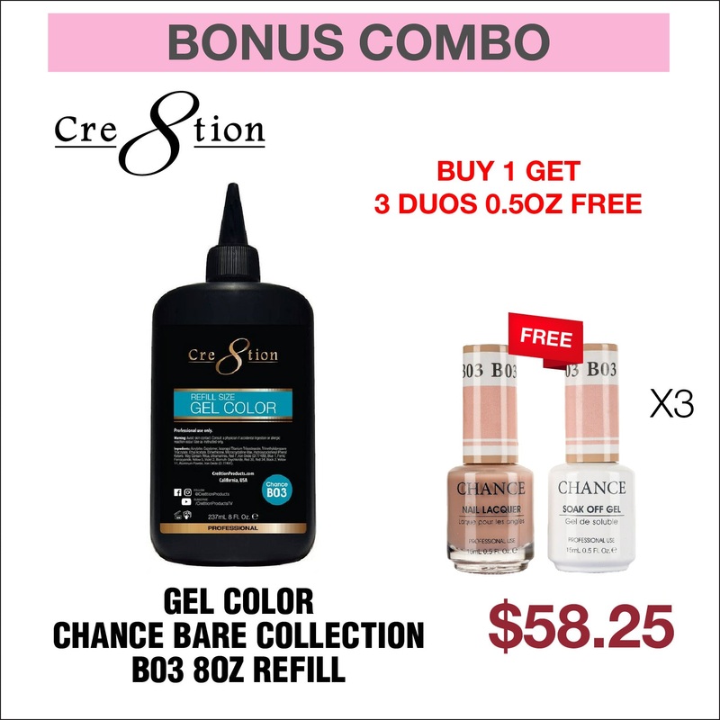 (Bonus Combo) Cre8tion Gel Color – Chance Bare Collection B03 8oz Refill – Buy 1 Get 3 Matching Duo 0.5oz Free
