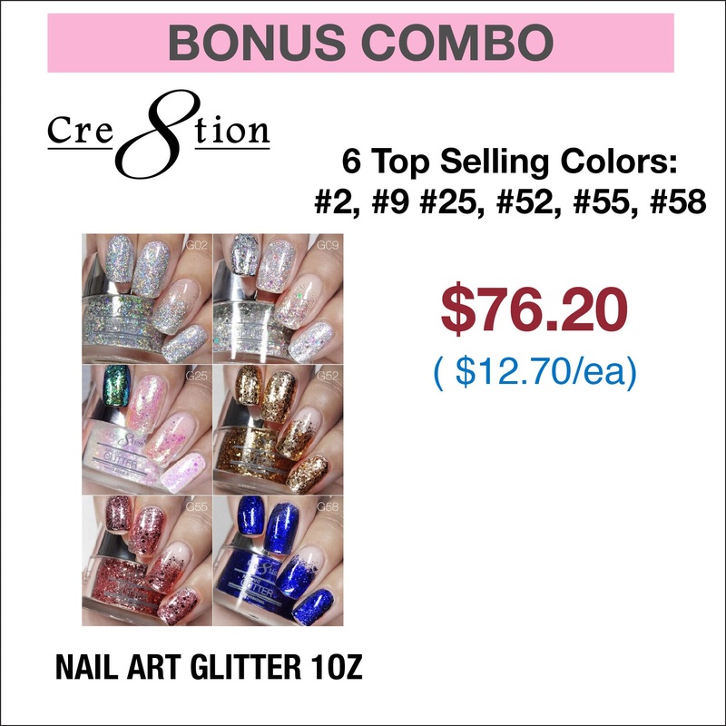 (Bonus Combo) Cre8tion Nail Art Glitter 1oz – 6 Top Selling Colors