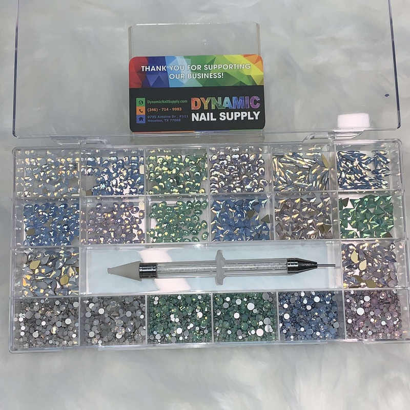 [OPAL IRIDESCENT MULTI COLOR] Rhinestones set – 20 cells – 14 big shapes and 6 round shapes