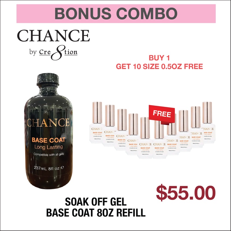 (Bonus Combo) Chance Soak Off Gel Base Coat 8oz – Buy 1 Get 10 Size 0.5oz Free