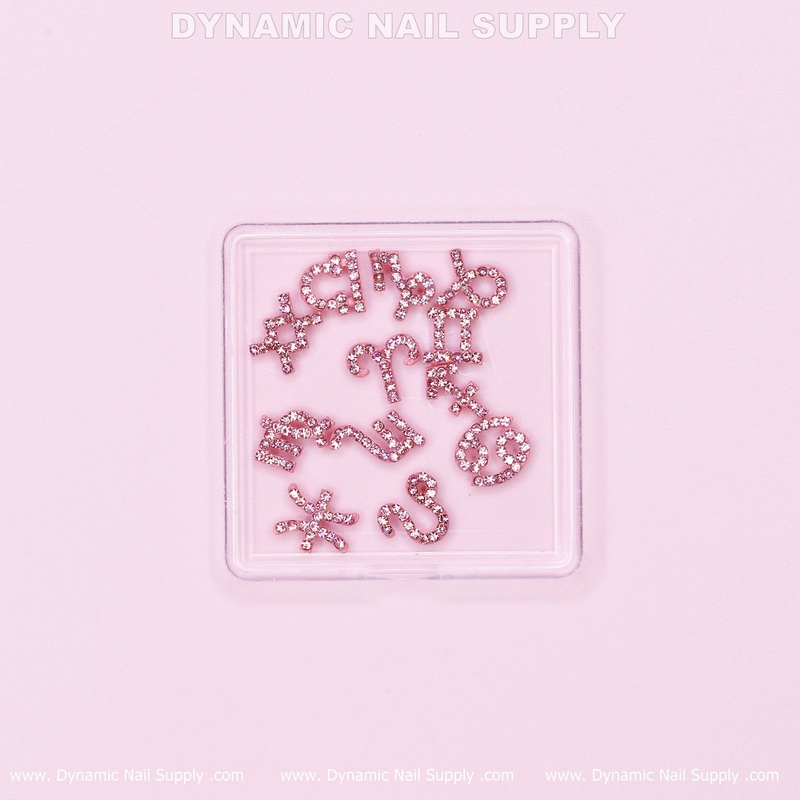 Luxury Light Pink Zodiac Symbol Sign Nails Charm Set with Rhinestone