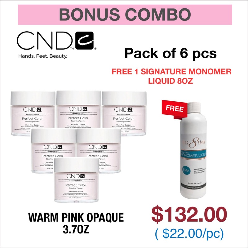 (Bonus Combo) CND Opaque 3.7oz – 1 pack of 6 pcs – Free 1 Signature Monomer Liquid 8oz. Warm Pink