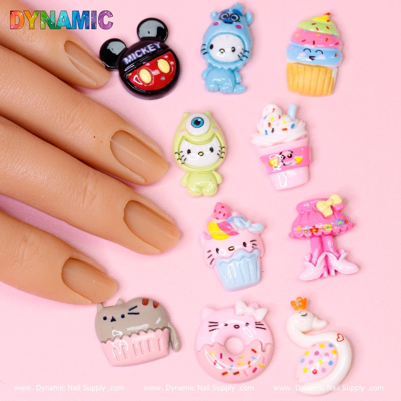 10 pcs Cute Kawaii Cartoon Mixed Shape Design Nail Charms