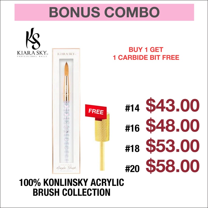 (Bonus Combo) Kiara Sky – 100% Konlinsky 1Clear Acrylic Brush Collection – Buy 1 Get 1 Carbide Bit Free #CF 17009 14 Crimped (bm c)