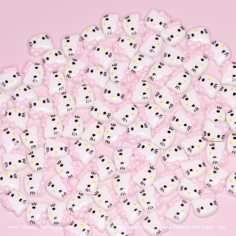 (Pastel Pink) 100 pcs Cute Resin Hell0 Kitty Design Nail Charms