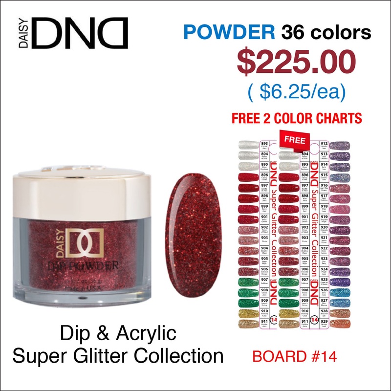 (COMING SOON) DND Dip Powder 2oz – 36 colors Board 14 – Super Glitter Collection (#893 – #929) w/ 2 Color Charts